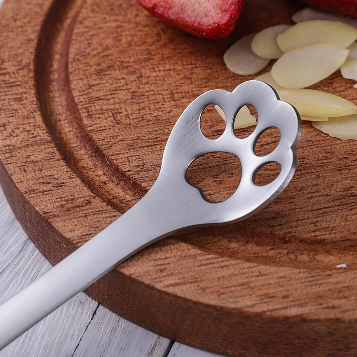 1/5pcs, Stainless Steel Hollow Out Kawaii Cat Claw Spoon, Mixing Spoon, Cake Dessert Spoon, Cookie Mold