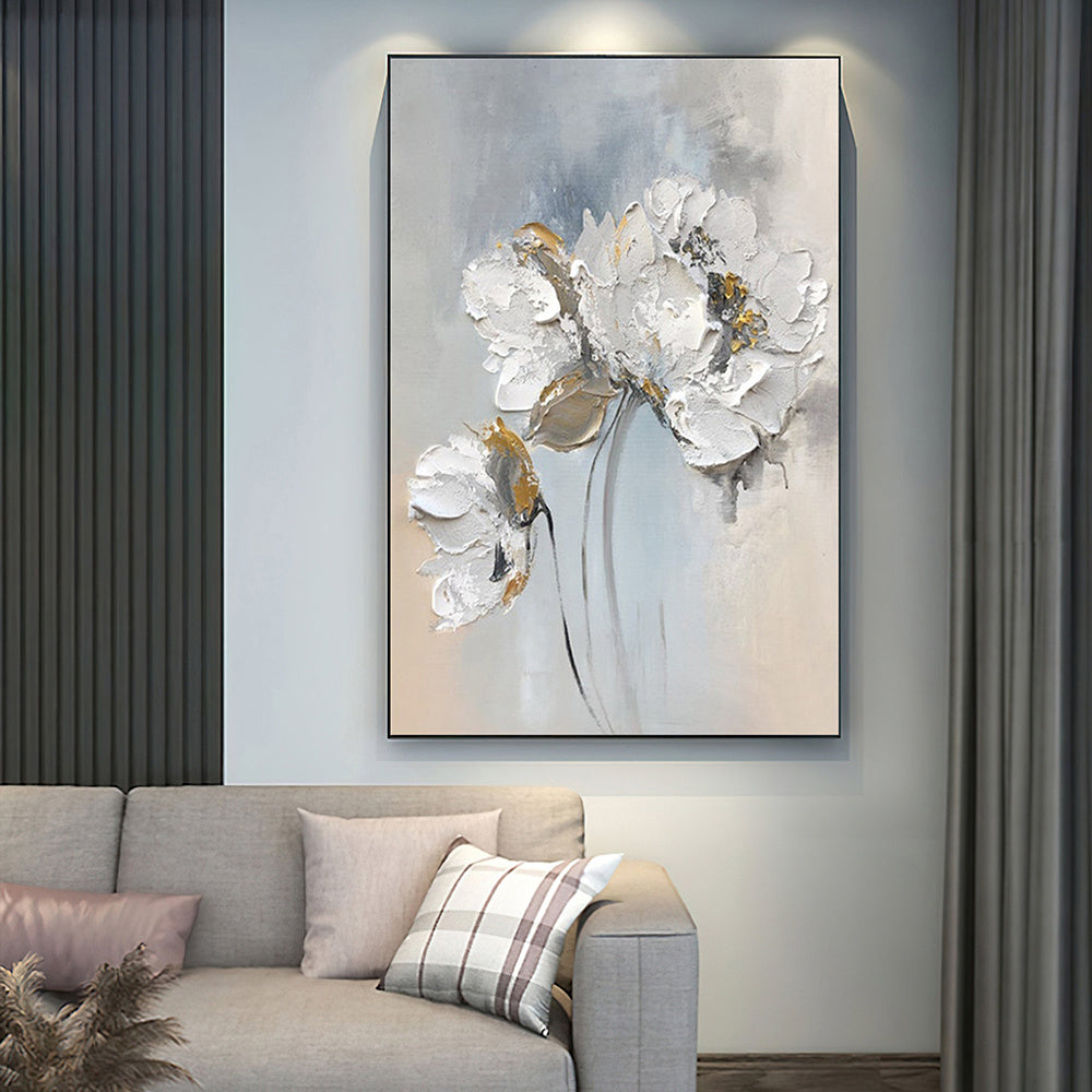 Handmade Oil Painting Fancy Wall Art Personalized Gifts Abstract White Floral Painting On canvas Large Flower Oil Painting Minimalist Modern Living Room Painting