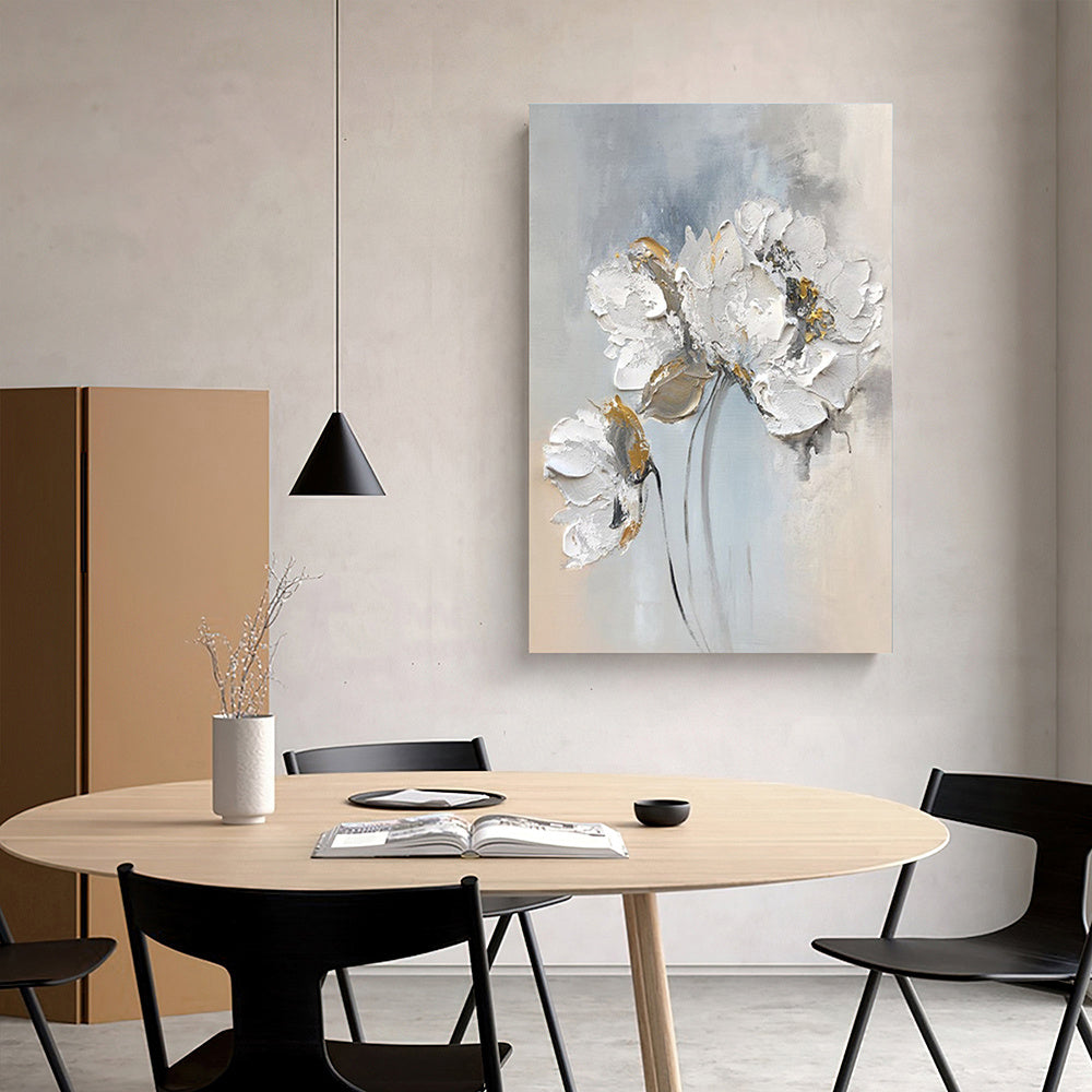 Handmade Oil Painting Fancy Wall Art Personalized Gifts Abstract White Floral Painting On canvas Large Flower Oil Painting Minimalist Modern Living Room Painting