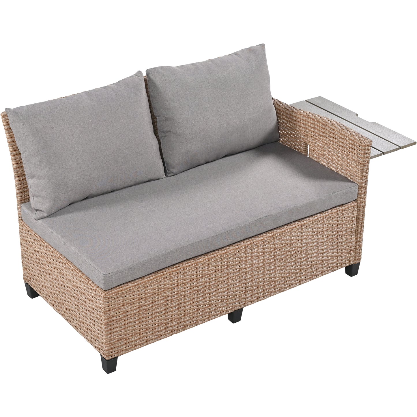 5-Piece Outdoor Patio Rattan Sofa Set; Sectional PE Wicker L-Shaped Garden Furniture Set with 2 Extendable Side Tables; Dining Table and Washable Covers for Backyard; Poolside; Indoor; Brown