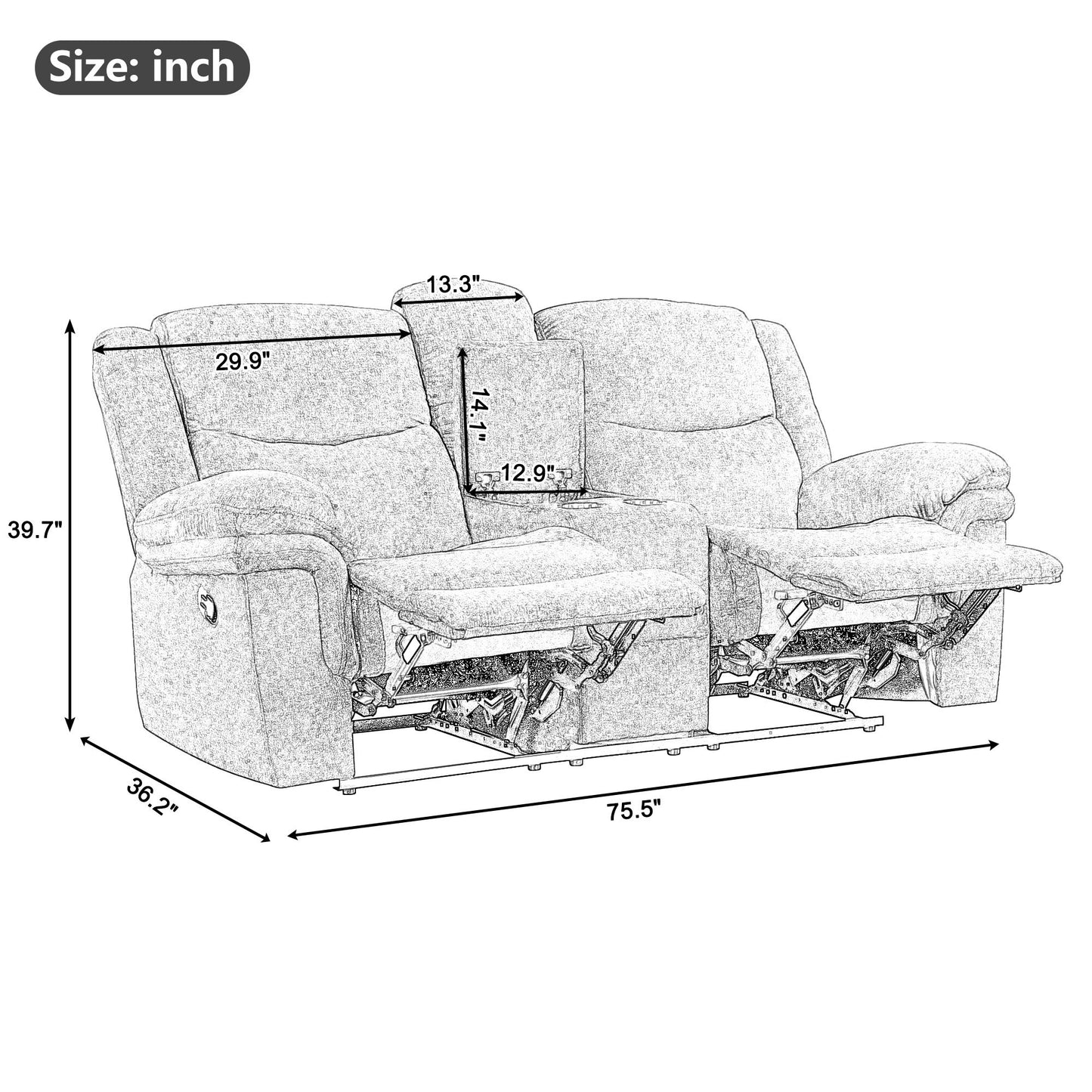 Home Theater Seating Manual Reclining Sofa with Hide-Away Storage, Cup Holders, 2 USB Ports, 2 Power Sockets for Living Room, Bedroom, Dark Blue