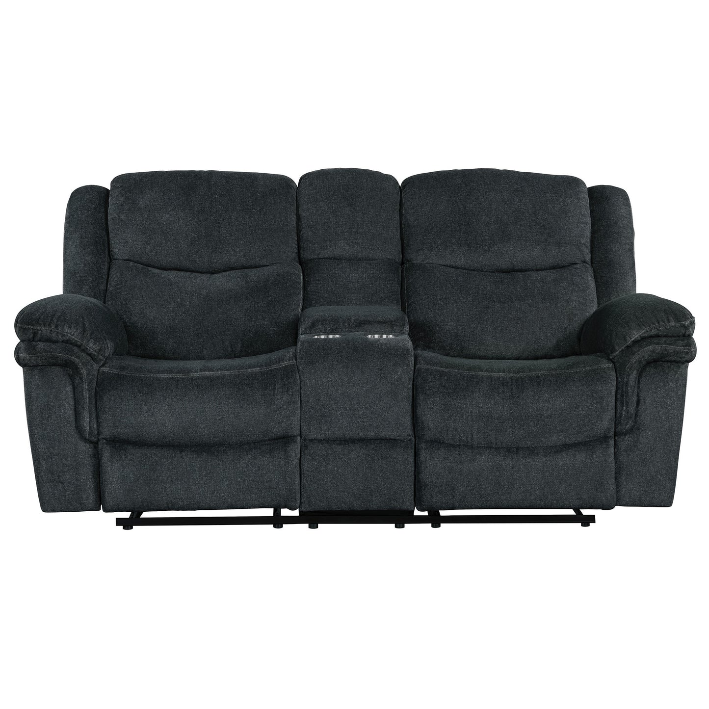 Home Theater Seating Manual Reclining Sofa with Hide-Away Storage, Cup Holders, 2 USB Ports, 2 Power Sockets for Living Room, Bedroom, Dark Blue