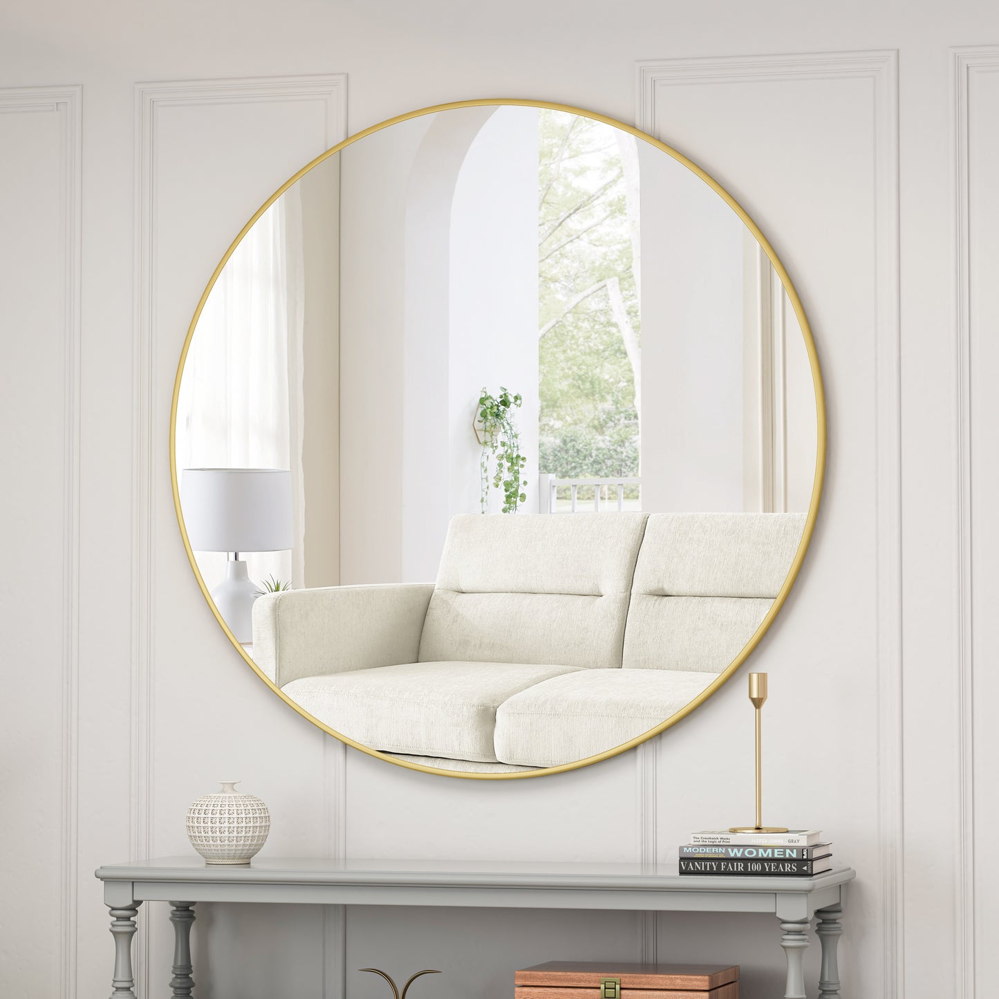 Wall Mirror 48 Inch Oversized Big Size Gold Circular Mirror Metal Framed Mirror Round Vanity Mirror Dressing Mirror, for Bathroom, Living Room, Bedroom Wall Decor