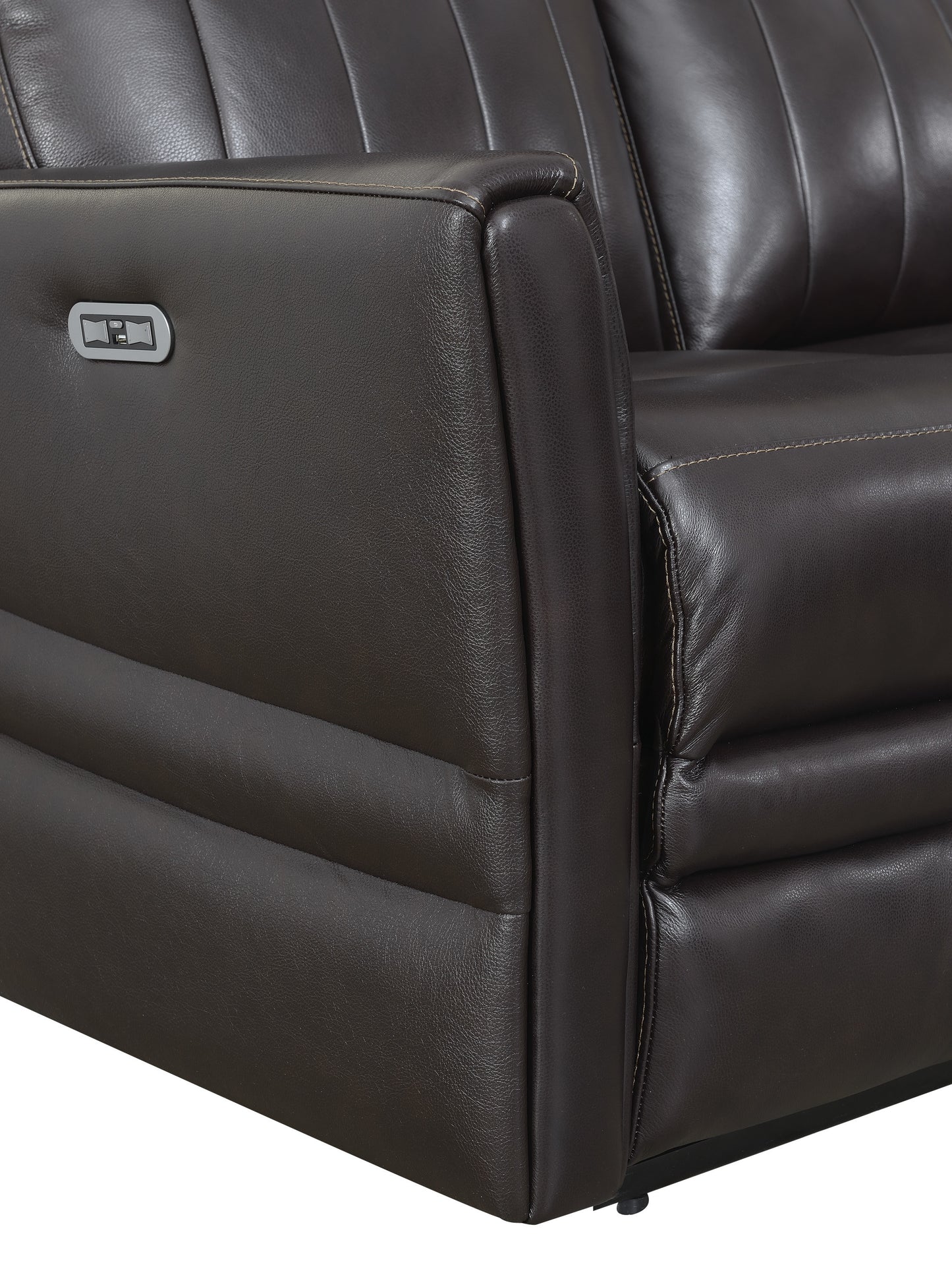 Luxury Power Reclining Sofa Recliner in Dark Brown Top-Grain Leather - Ultimate Comfort with Power Leg Rest and Articulating Headrest - Elegant and Relaxing Furniture for Living Room or Home Theater