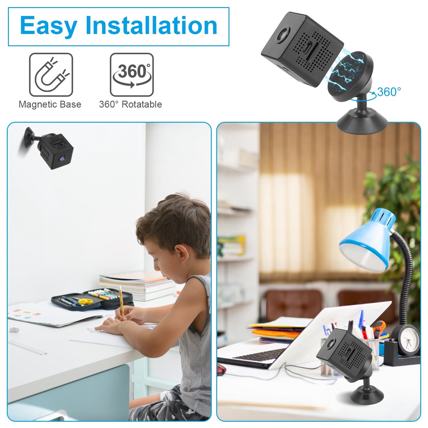 1080P 2.4G WiFi Mini Security Camera for Pet Baby Monitor Compact Wireless Camera with PIR Motion Detection Night Vision App Control 32G MMC Card Storage