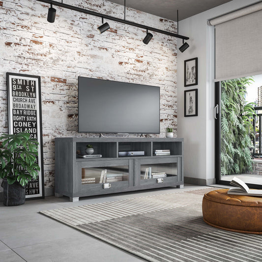 Most Popular In 2023 Living Room Furniture Tv Stands up to 75in with 2 glass panel cabinets and 3 open shelves