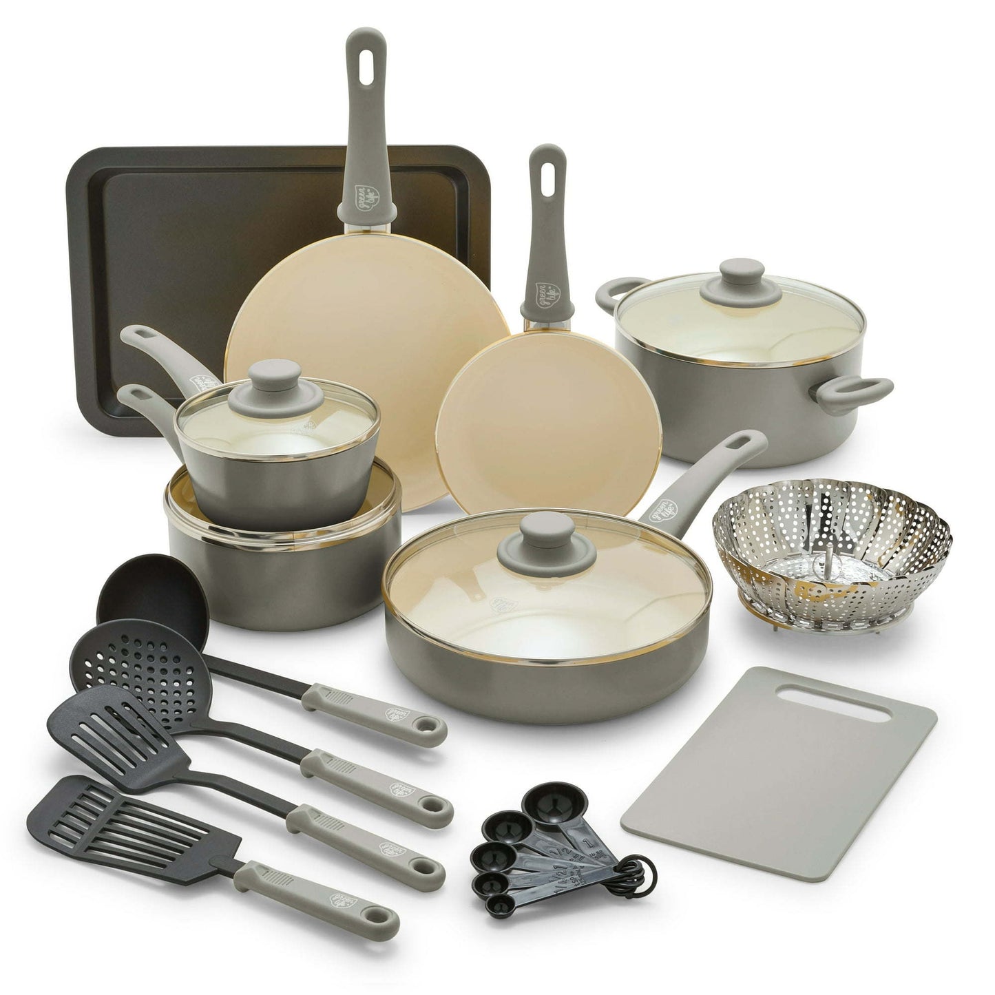 18-Piece Soft Grip Toxin-Free Healthy Ceramic Non-Stick Cookware Set,Dishwasher Safe