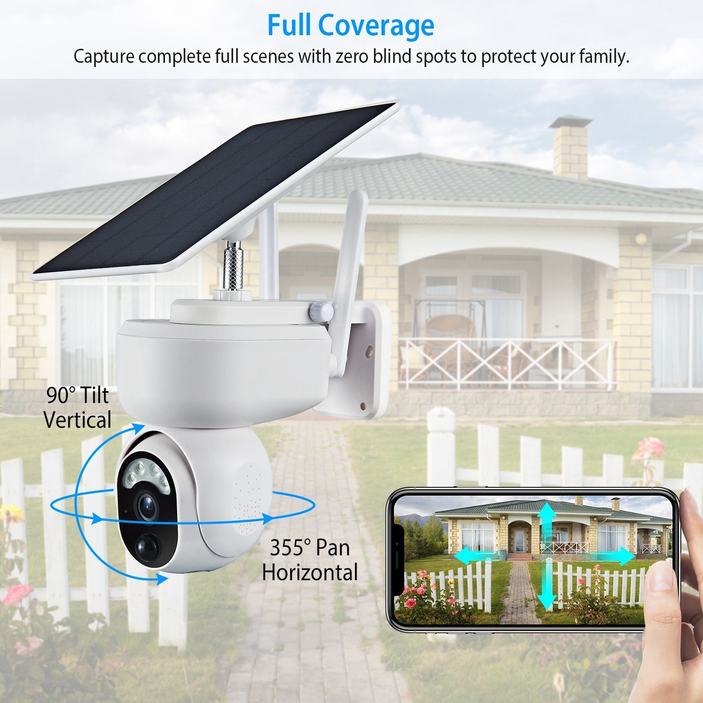 Solar WIFI Security Camera IP66 Waterproof USB Battery Powered 2.4G WiFi Wireless 1080P Surveillance Camera with Flood Light Night Vision Human Detection 2-Way Audio