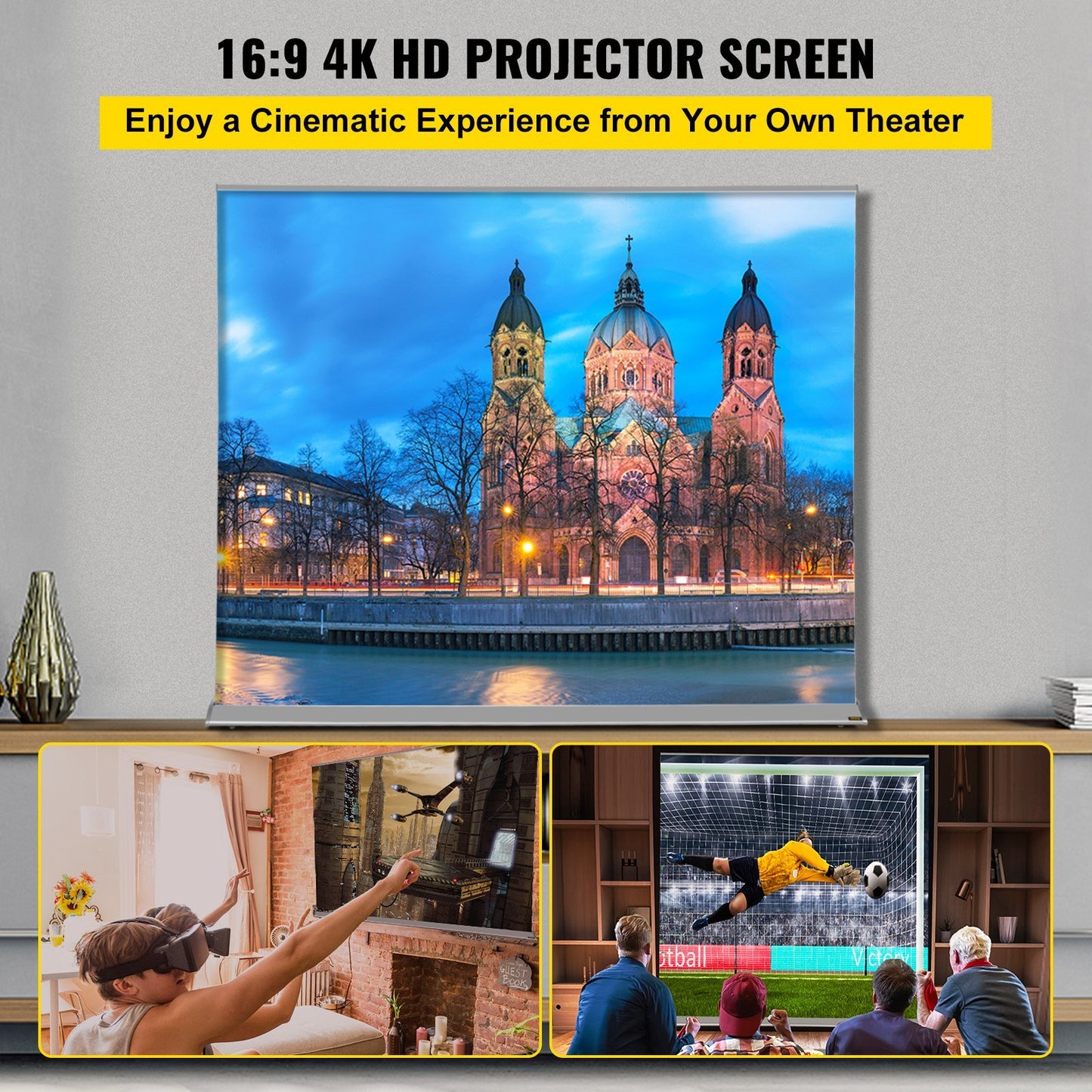 VEVOR Projector Screen, 120" 16:9, Manual Pull Up Projector Screen, Portable Floor-Rising Screen 4K/8K Ultra HDR, Indoor Outdoor Movie Screen w/ Storage Bag for Home Backyard Theater Office