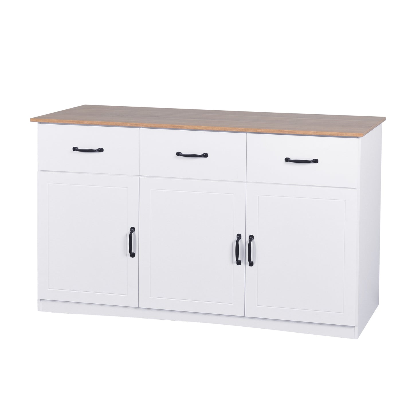 White Buffet Cabinet with Storage;  Kitchen Sideboard with 3 Doors and 3 Drawers;  Coffee Bar Cabinet;  Storage Cabinet Console Table for Living Room