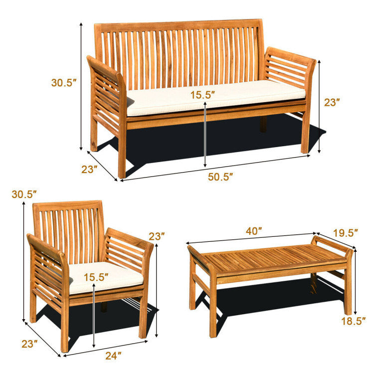 4 Pieces Outdoor Acacia Wood Sofa Furniture Set