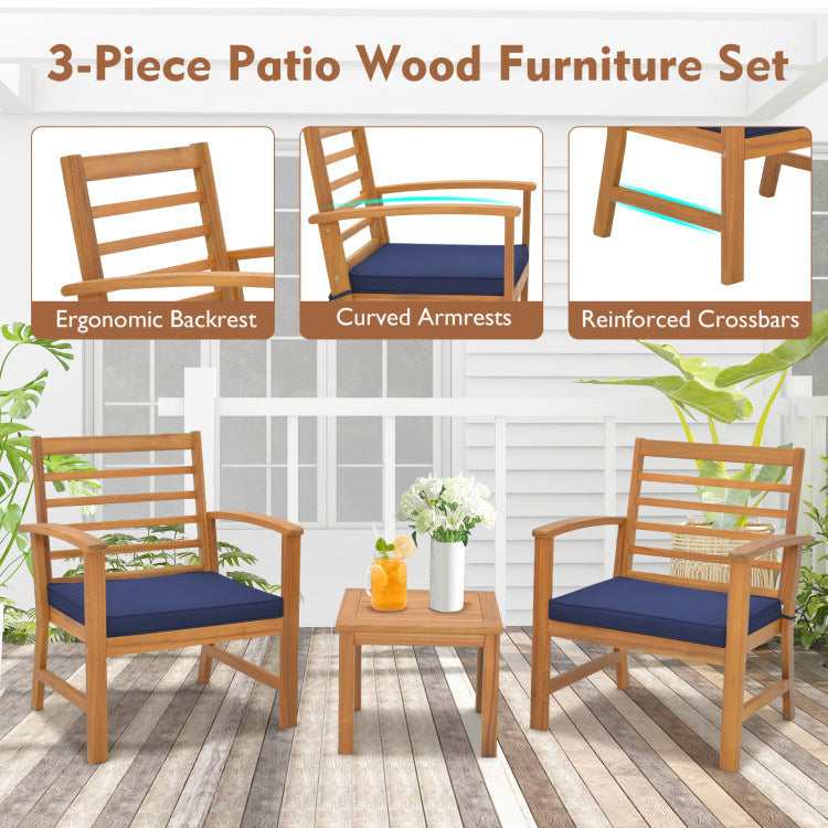 3 Pieces Outdoor Furniture Set with Soft Seat Cushions