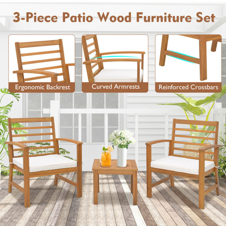 3 Pieces Outdoor Furniture Set with Soft Seat Cushions