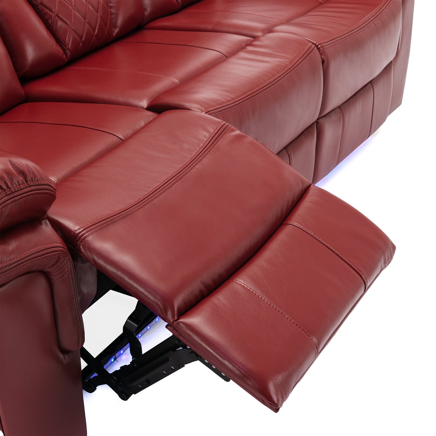 Home Theater Seating Manual Recliner Chair with Center Console and LED Light Strip for Living Room, Wind Red