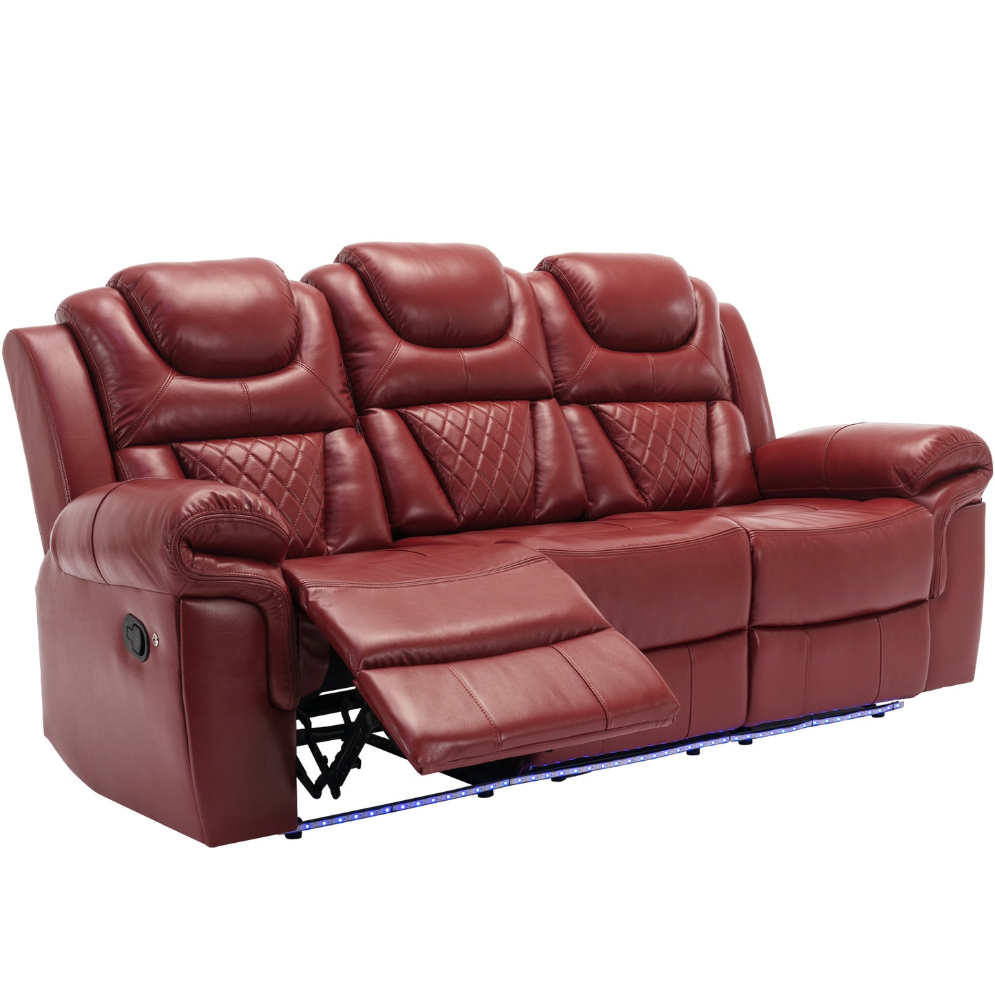 Home Theater Seating Manual Recliner Chair with Center Console and LED Light Strip for Living Room, Wind Red