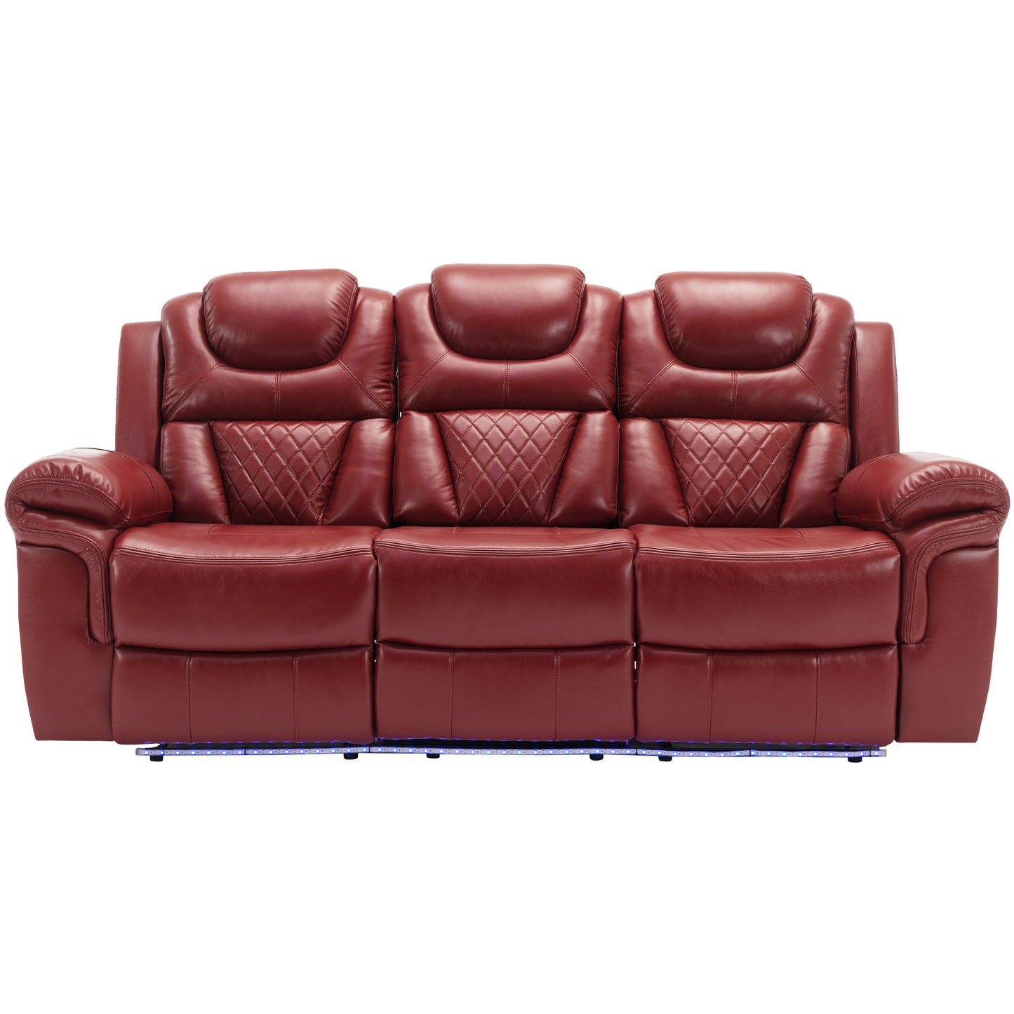 Home Theater Seating Manual Recliner Chair with Center Console and LED Light Strip for Living Room, Wind Red