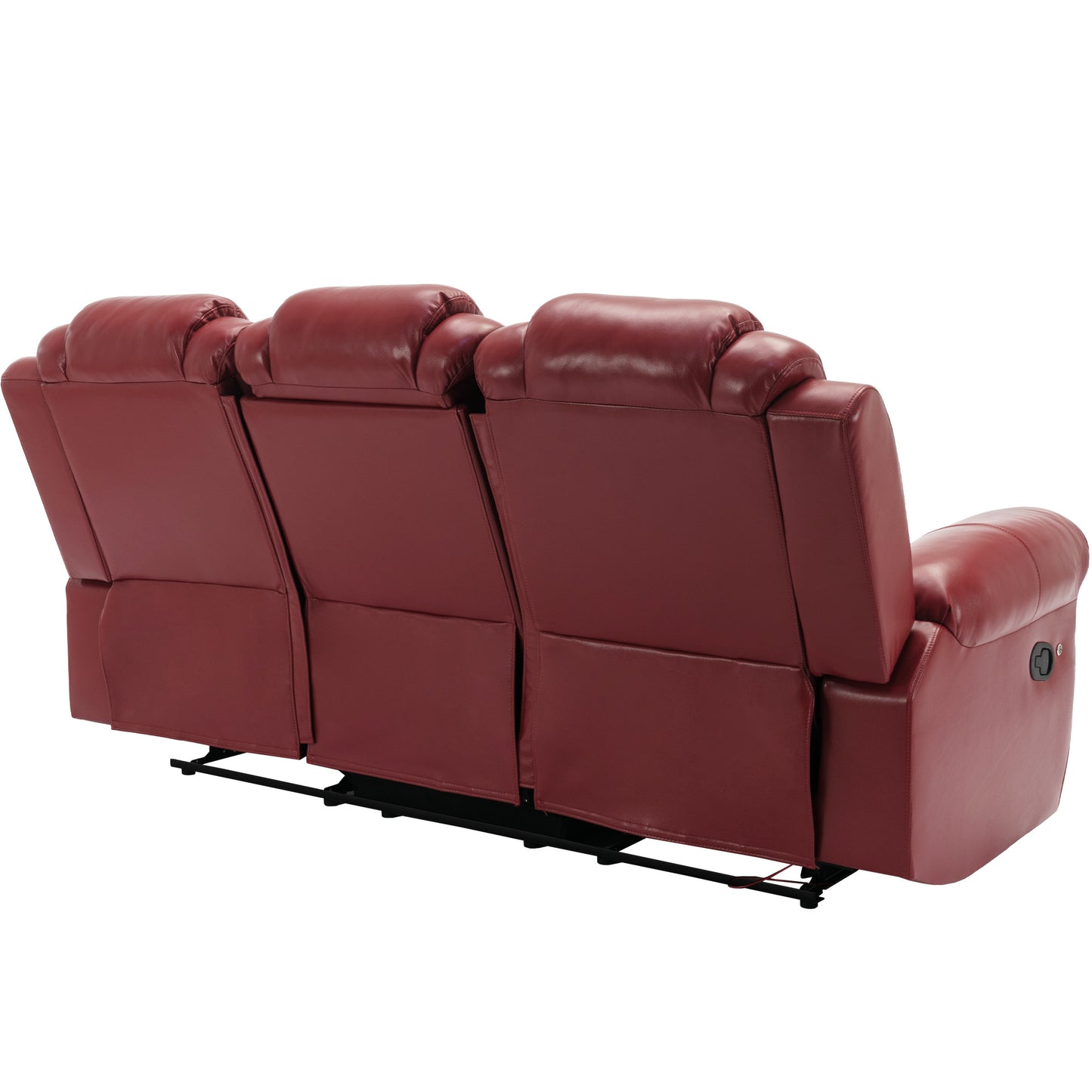 Home Theater Seating Manual Recliner Chair with Center Console and LED Light Strip for Living Room, Wind Red