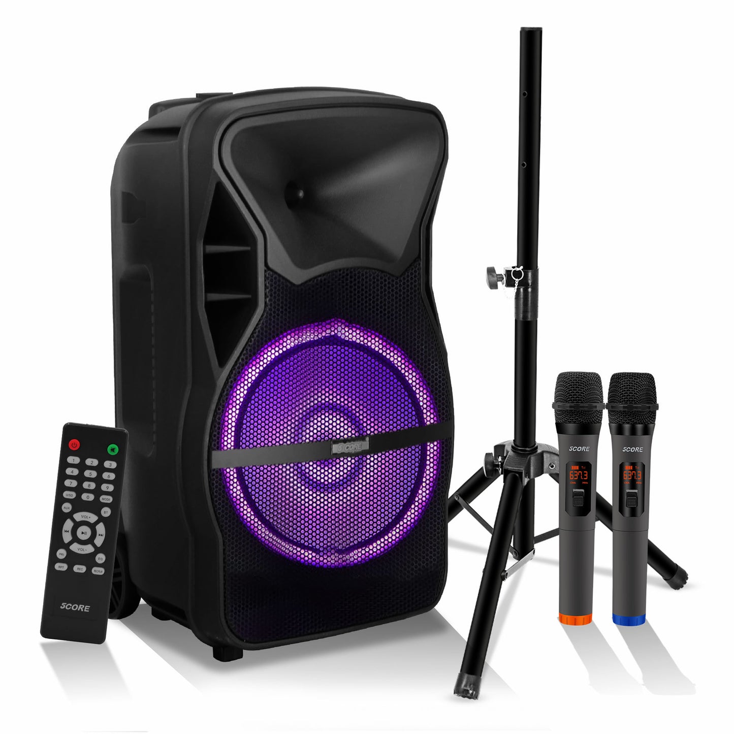 5 Core DJ speakers 12" Rechargeable Powered PA system 500W Loud Speaker Bluetooth USB SD Card AUX MP3 FM LED Ring - ACTIVE HOME 12 2-MIC