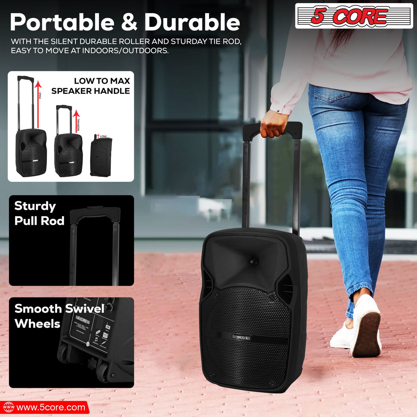 5 Core DJ speakers 8" Rechargeable Powered PA system 250W Loud Speaker Bluetooth USB SD Card AUX MP3 FM LED Ring - ACTIVE HOME 8 2-MIC