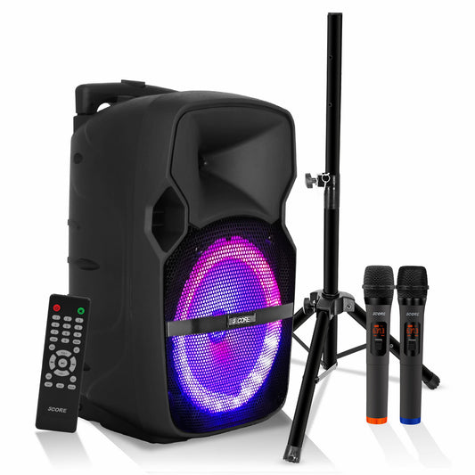 5 Core DJ speakers 10" Rechargeable Powered PA system 400W Loud Speaker Bluetooth USB SD Card AUX MP3 FM LED Ring - ACTIVE HOME 10 2-MIC