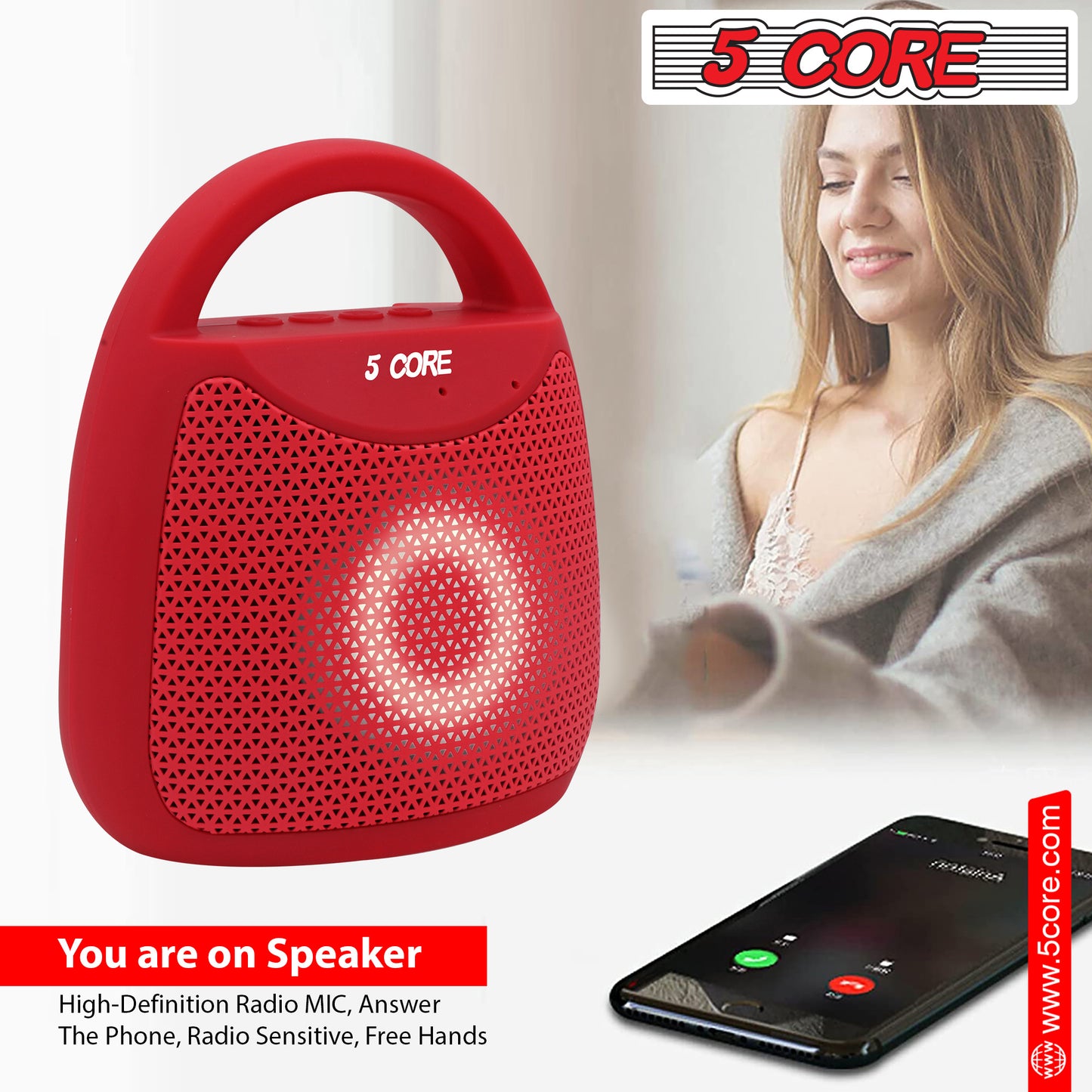 4" Portable Bluetooth Speaker Outdoor Wireless Mini 40W with Loud Stereo and Booming Bass, USB, FM, 10H Playtime, LED Party Lights, Water Resistant 5 Core - BLUETOOTH 13R